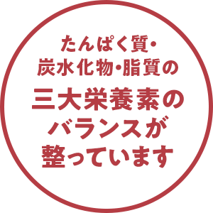 たんぱく質・炭水化物・脂質の三大栄養素のバランスが整っています